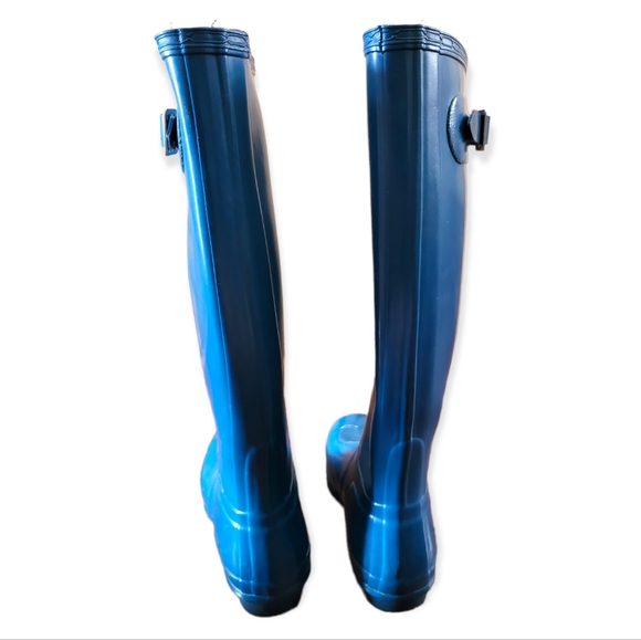 Size 8 Hunter Rain Boots Glossy Nimbus Blue Rubber Boots - Picture 9 of 13